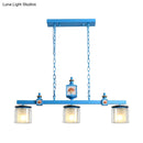 GobekUsa Sky Blue Dual Cylinder Parlor Island Pendant Lamp with Clear and Frosted Glass - 3 Bulbs