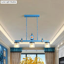 GobekUsa Sky Blue Dual Cylinder Parlor Island Pendant Lamp with Clear and Frosted Glass - 3 Bulbs