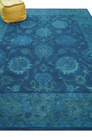Sky Custom Made Blue Traditional Oushak Design Overdyed Wool Rug