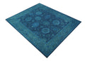 Sky Custom Made Blue Traditional Oushak Design Overdyed Wool Rug