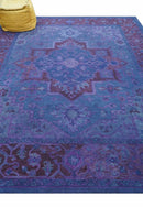 Sky Traditional Design Purple Hand Tufted Overdyed Wool Rug