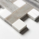 Skyline, Snow White Polished Basket Weave 1x3 Marble Mosaics 12x12