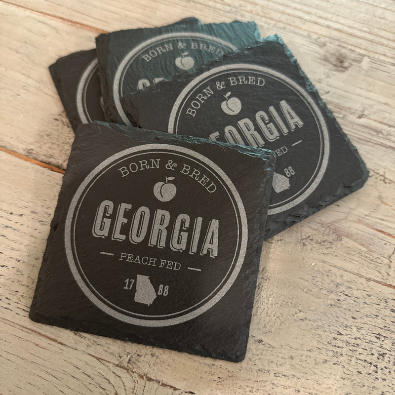 Slate Coaster Set | 4-Piece Set | Round or Square "Georgia Born" Coaster Set