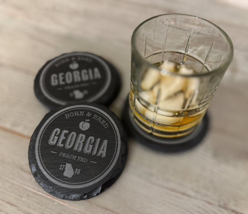 Slate Coaster Set | 4-Piece Set | Round or Square "Georgia Born" Coaster Set