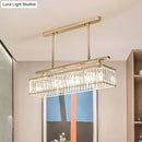 GobekUsa Sleek 4-Head Island Light: Champagne/Black Rectangle Suspension with Crystal Prisms