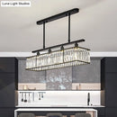 GobekUsa Sleek 4-Head Island Light: Champagne/Black Rectangle Suspension with Crystal Prisms