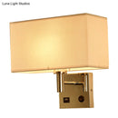 GobekUsa Sleek Beige/Black/White Rectangle Wall Lamp - Simplicity 1-Head Fabric Bedside Lighting