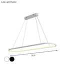 GobekUsa Sleek Black & White Ellipse Hanging Lamp - Simplicity 27"/35.5" L - LED Island Light Fixture for Dining Table