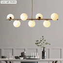 GobekUsa Sleek Cream Glass Spherical Dining Room Pendant Light with 7 Gold Heads - Postmodern Island Lamp