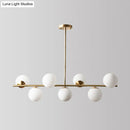 GobekUsa Sleek Cream Glass Spherical Dining Room Pendant Light with 7 Gold Heads - Postmodern Island Lamp