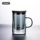 Sleek dark gray double walled glass tea cup with wooden lid kitchen by Decorbites