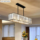 GobekUsa Sleek Dining Room Crystal Chandelier - Rectangle Prismatic Design - 4 Bulb Island Pendant Light