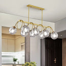 GobekUsa Sleek Gold Spiral Island Light - Post-Modern Metal Ceiling Hang Lamp with Ball Glass Shade