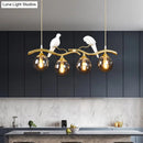 GobekUsa Sleek Postmodern Glass Pendant Light with Twig and Bird Deco - 4-Bulb Ceiling Hanging Fixture