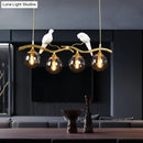 GobekUsa Sleek Postmodern Glass Pendant Light with Twig and Bird Deco - 4-Bulb Ceiling Hanging Fixture