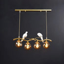 GobekUsa Sleek Postmodern Glass Pendant Light with Twig and Bird Deco - 4-Bulb Ceiling Hanging Fixture