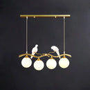 GobekUsa Sleek Postmodern Glass Pendant Light with Twig and Bird Deco - 4-Bulb Ceiling Hanging Fixture
