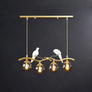 GobekUsa Sleek Postmodern Glass Pendant Light with Twig and Bird Deco - 4-Bulb Ceiling Hanging Fixture