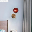 GobekUsa Sleek Round Wall Lighting: Simplicity Glass Bedside Sconce Light with Pencil Arm - Red/Green/Amber (1 Bulb Fix)