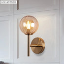 GobekUsa Sleek Round Wall Lighting: Simplicity Glass Bedside Sconce Light with Pencil Arm - Red/Green/Amber (1 Bulb Fix)