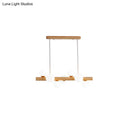 GobekUsa Sleek Wooden LED Ceiling Light: Linear Dining Room Island Chandelier with Cream Glass Shade