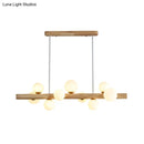 GobekUsa Sleek Wooden LED Ceiling Light: Linear Dining Room Island Chandelier with Cream Glass Shade