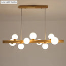 GobekUsa Sleek Wooden LED Ceiling Light: Linear Dining Room Island Chandelier with Cream Glass Shade