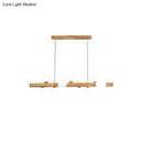 GobekUsa Sleek Wooden LED Ceiling Light: Linear Dining Room Island Chandelier with Cream Glass Shade