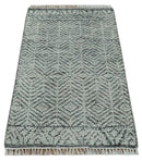 Small 2x3 Hand Knotted Ivory and Charcoal Tribal Design Wool Rug by The Rug Decor