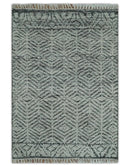 Small 2x3 Hand Knotted Ivory and Charcoal Tribal Design Wool Rug by The Rug Decor