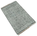 Small 2x3 Hand Knotted Ivory and Charcoal Tribal Design Wool Rug by The Rug Decor