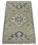 Small 2x3 Traditional Beige And Gray Hand Knotted Wool Rug