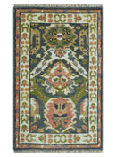 Small 3x5 Green And Gray Hand Knotted Wool Rug