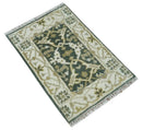 Small Entryway 2x3 Gray, Ivory and Beige Hand Knotted Oriental Oushak Wool Area Rug by The Rug Decor