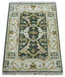 Small Entryway 2x3 Gray, Ivory and Beige Hand Knotted Oriental Oushak Wool Area Rug by The Rug Decor