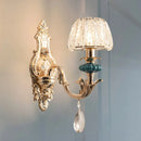 GobekUsa Small Gold Drum Wall Mount Traditional Seedy Crystal Bedroom Wall Lamp Fixture
