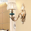 GobekUsa Small Gold Drum Wall Mount Traditional Seedy Crystal Bedroom Wall Lamp Fixture