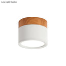 GobekUsa Small Macaron Metal Flush Mount Ceiling Light for Kitchen Bar - Yellow/Blue/Black & Wood