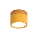 GobekUsa Small Macaron Metal Flush Mount Ceiling Light for Kitchen Bar - Yellow/Blue/Black & Wood