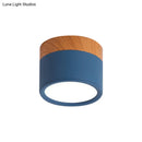 GobekUsa Small Macaron Metal Flush Mount Ceiling Light for Kitchen Bar - Yellow/Blue/Black & Wood