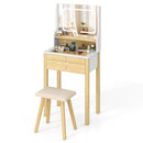 Small Vanity Desk Set with Adjustable LED Lighted Mirror and Power Outlets-White by LJGDeals