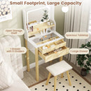 Small Vanity Desk Set with Adjustable LED Lighted Mirror and Power Outlets-White by LJGDeals