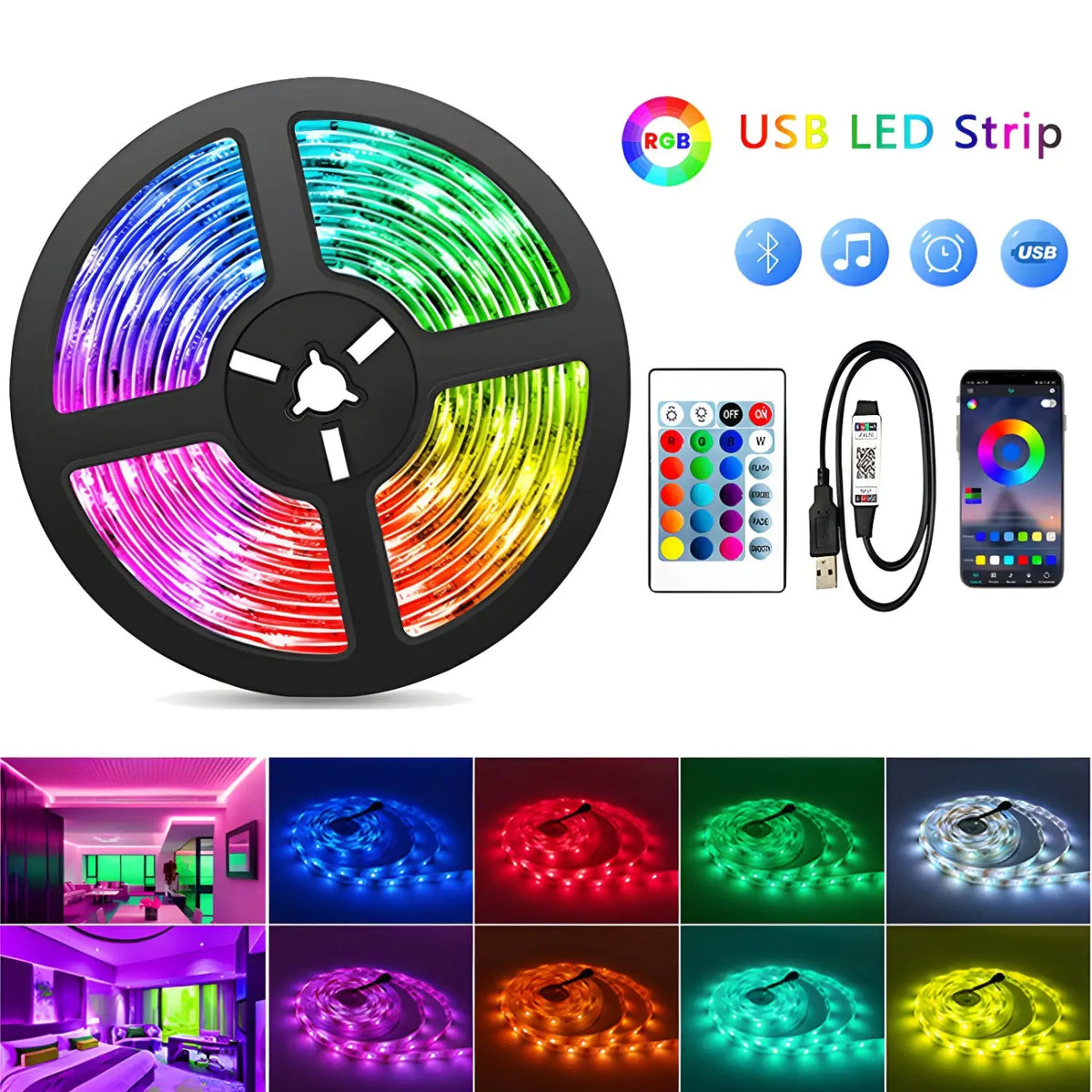 Smart LED Lights Bluetooth RGB Strip with Remote Control, photo 3 of 11