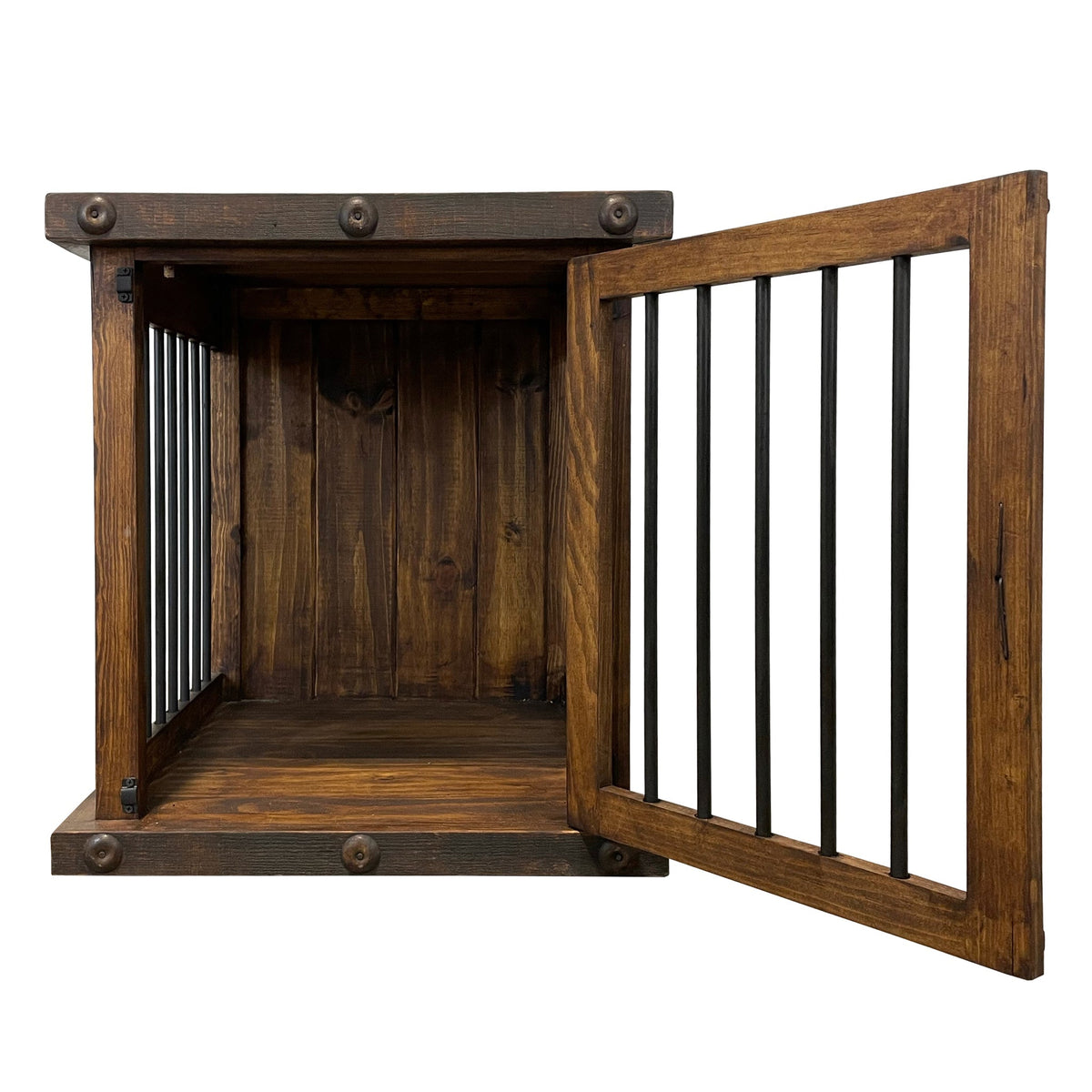 Oasis Small Rustic Dog Wood Kennel in Dark Wax, packed in its shipping crate