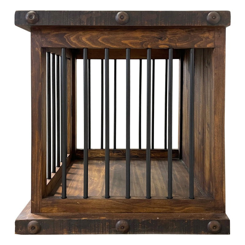 Oasis Small Rustic Dog Wood Kennel in Dark Wax, packed in its shipping crate