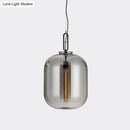 GobekUsa Smoke Gray/Cognac Glass Industrial Ceiling Pendant Lamp - 1 Head, 10"/14" Wide