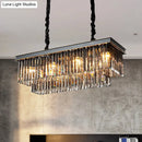 GobekUsa Smoke Gray Crystal Block Rectangle Chandelier Lamp - Traditional, 8/11 Heads, Matte Black Hanging Light for Dining Room