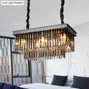 GobekUsa Smoke Gray Crystal Block Rectangle Chandelier Lamp - Traditional, 8/11 Heads, Matte Black Hanging Light for Dining Room