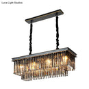 GobekUsa Smoke Gray Crystal Block Rectangle Chandelier Lamp - Traditional, 8/11 Heads, Matte Black Hanging Light for Dining Room