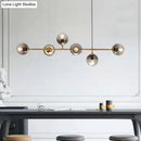 GobekUsa Smoke Gray Glass Hanging Pendant Light with Gold Finish - Modern Linear Design - 6 Head - Global